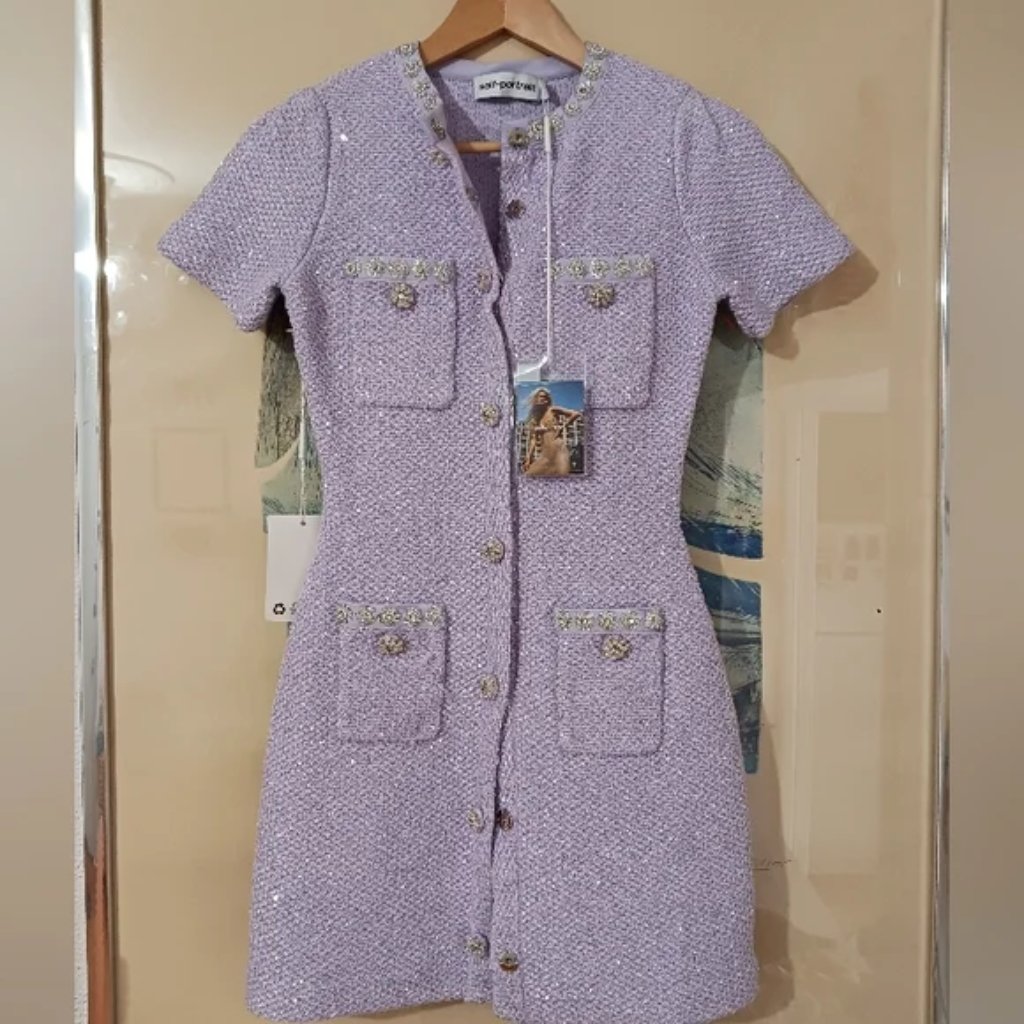 Nwt Self -Portrait Lilac,Purple Sequin Knit Mini Dress Size S,